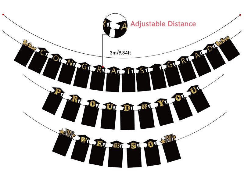 jollylife 3PCS Graduation Decorations Class of 2025 Photo Banner Party Supplies - Congrats Grad We are So Proud of You Garland Decor(Black) - Image 4